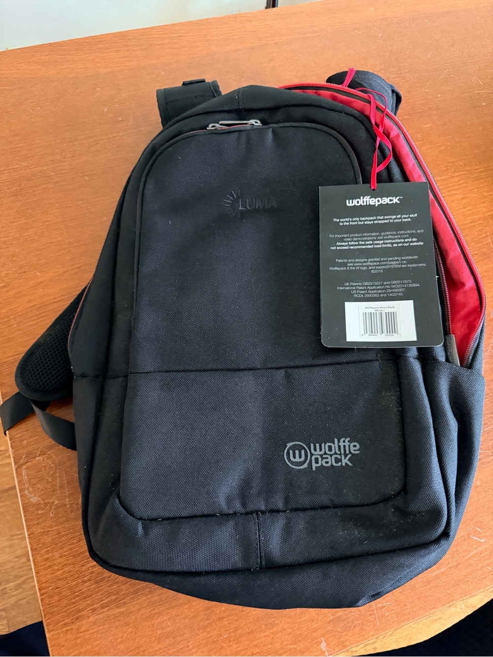 Wolffe Pack Men's Black Backpack with Red Interior Panel